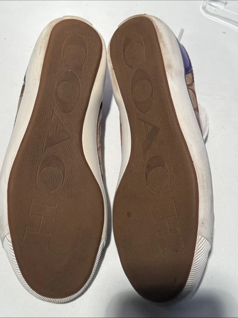 Coach Women's Signature Canvas Sneakers with Purple Trim and White Soles